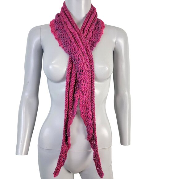 Colorful Pink Scarf Women Winter Accessories Cowl Wrap Crochet Knit Handmade New - Picture 8 of 9